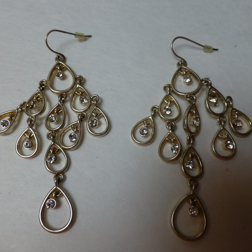 gold silver crystal chandelier earrings 4''